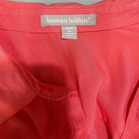 WOMAN WITHIN Apricot Blouse Button Up Front Pockets Tab Sleeves Top Size 14/16 - Picture 7 of 15